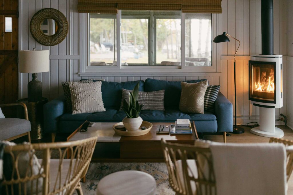 Birch cottage cozy living room at Water Camp properties